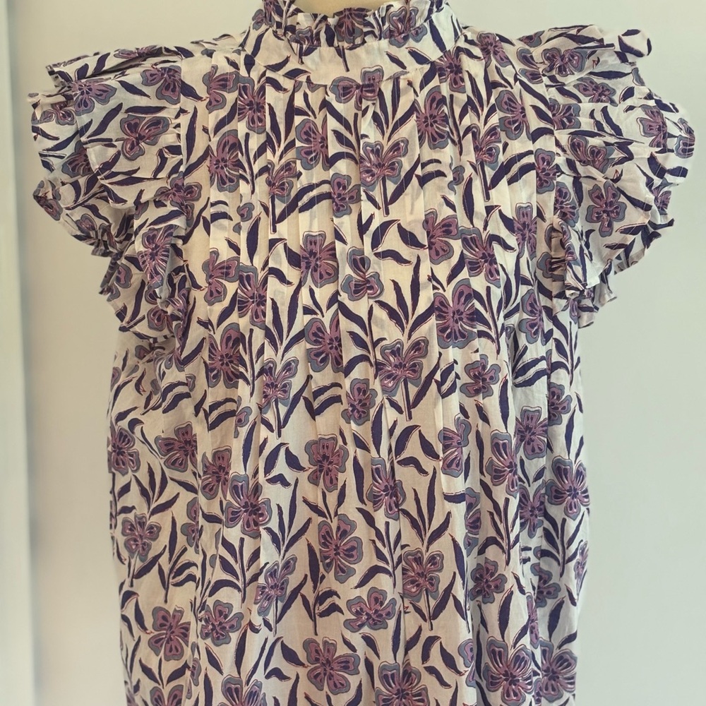 Victoria Dunn Purple Cream Ruffled Blouse with button back
